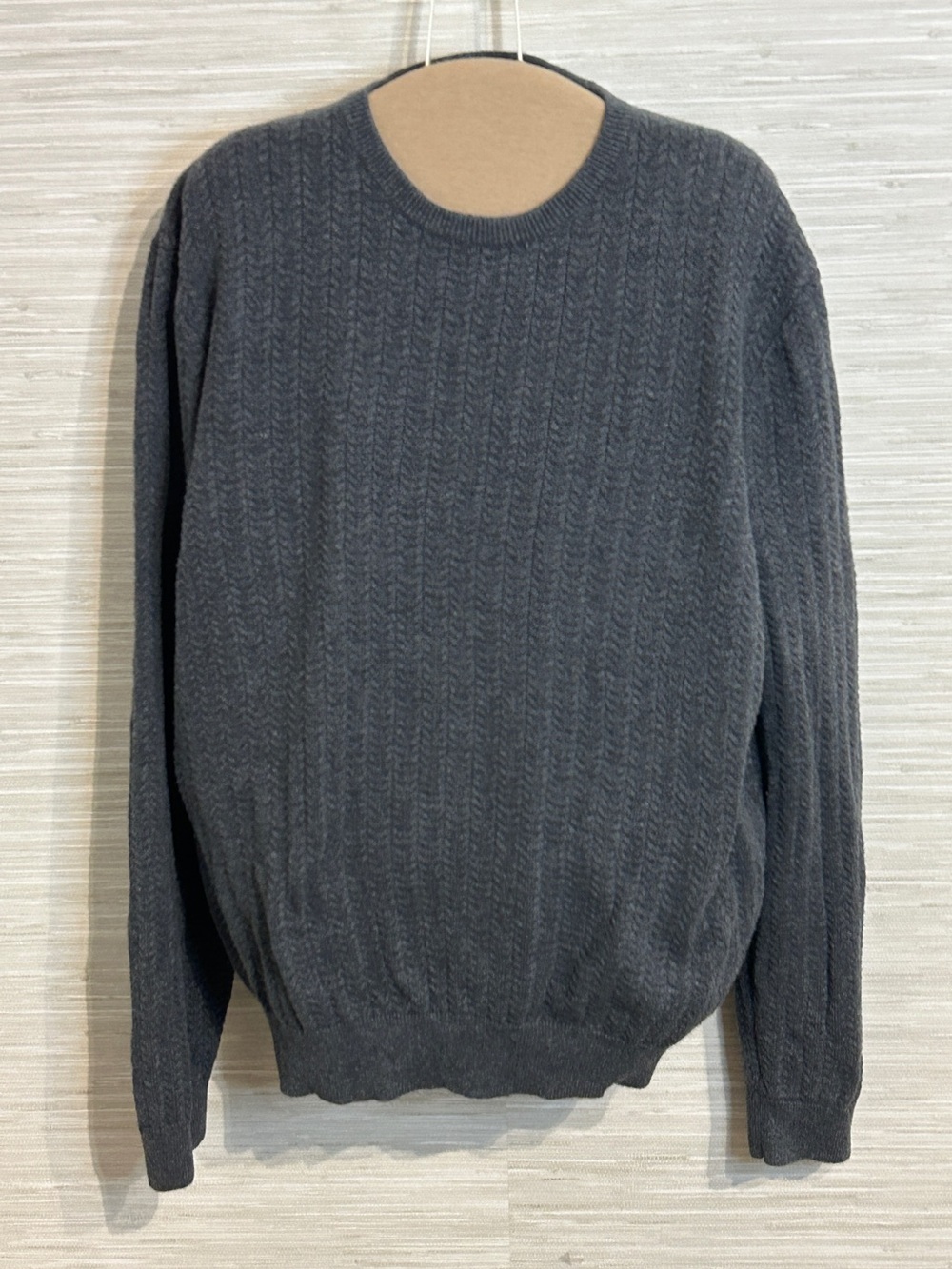 Jos. A. Bank Reserve Sweater Men's Size Large Gray Cotton Cashmere Cable Knit